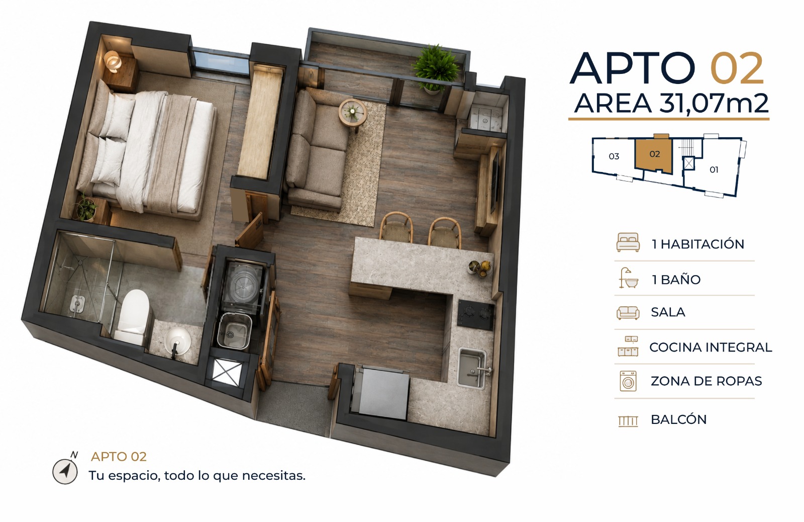 Plano limpio del apartamento tipo 2